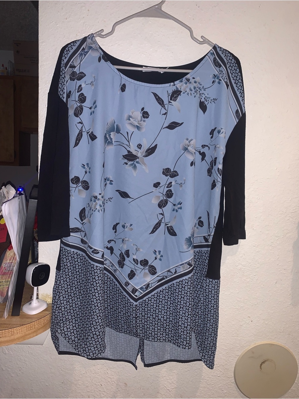 Ricki's Light Blue Floral & Black Sleeve Mixed-Print Tunic